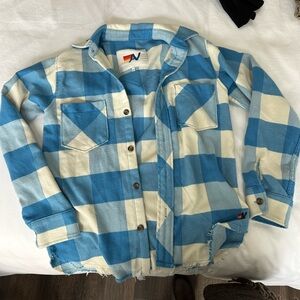 Aviator Nation PLAID FLANNEL LIGHT WEIGHT UNISEX WESTERN SHIRT - SKY PLAID in XS